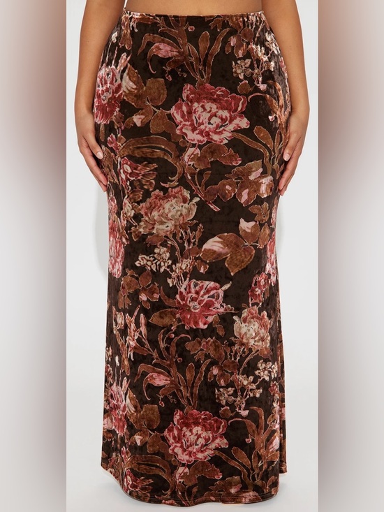 Fashion Nova Dresses & Skirts - Fashion Nova Brown and Rust Floral Velvet Maxi Skirt
